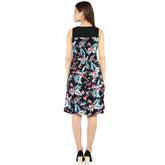 Women's Polyester Printed Sleeveless Above Knee Dress (Black - Multicolor)